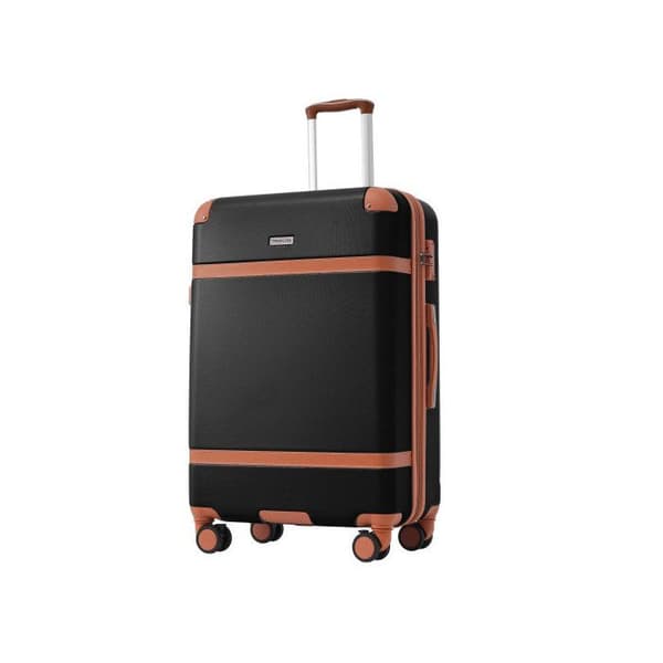 Väskuppsättning, handbagage med 4 hjul, ABS-material, TSA-tullslutning (svart + brun)