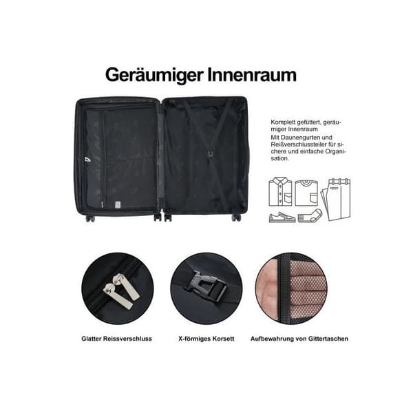 Hårda resväskor, handbagage med 4 hjul, ABS-material, TSA-lås, 43*27*66, grå