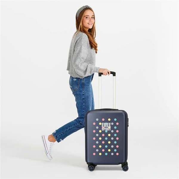 Movom Free Dots Blue Bagage Set 55/68 cm Stel ABS Kombinationslås 104L 4 Dubbla Hjul Handbagage
