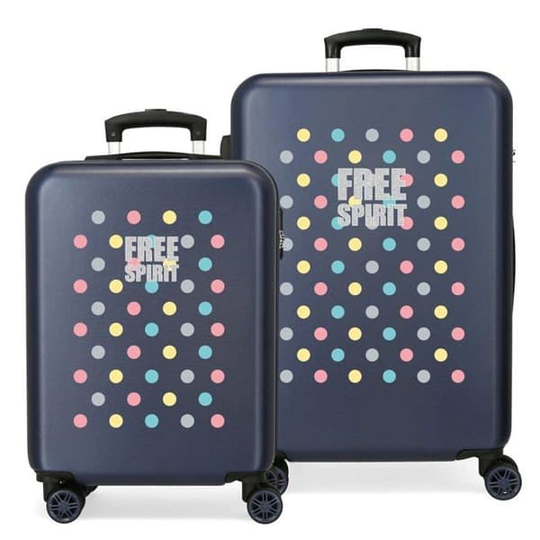 Movom Free Dots Blue Bagage Set 55/68 cm Stel ABS Kombinationslås 104L 4 Dubbla Hjul Handbagage