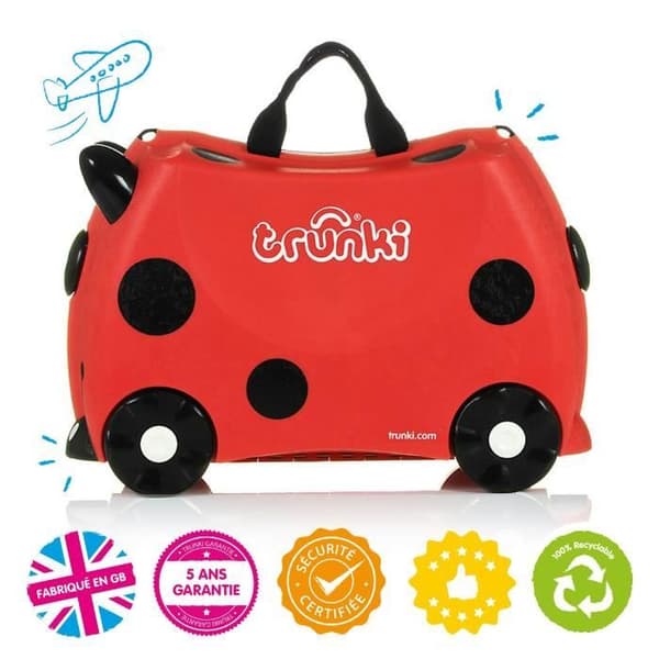 Trunki hjulväska för barn och handbagage för barn: Harley The Beetle Rullande resväska (röd)
