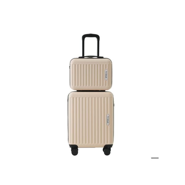 Set av resväskor, S-M-L-XL-set, väska med toalettartiklar, handbagage med 4 hjul, ABS-material, TSA-gränsskydd beige