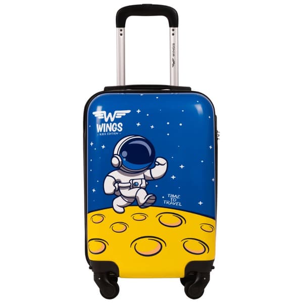 Barnväska med hytt, hårda vingar, blå, astronaut, XS 18"