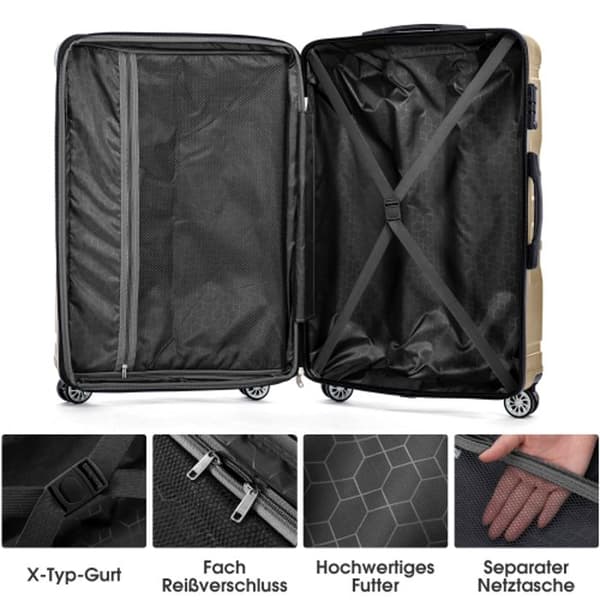 Hård handbagage, resväska med TSA-lås och universell hjul, utvidgbar, sidhandtag, set om 3 delar.