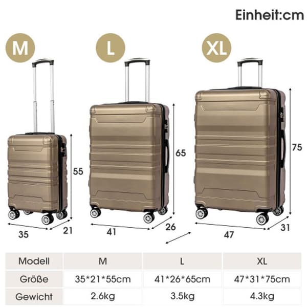 Hård handbagage, resväska med TSA-lås och universell hjul, utvidgbar, sidhandtag, set om 3 delar.