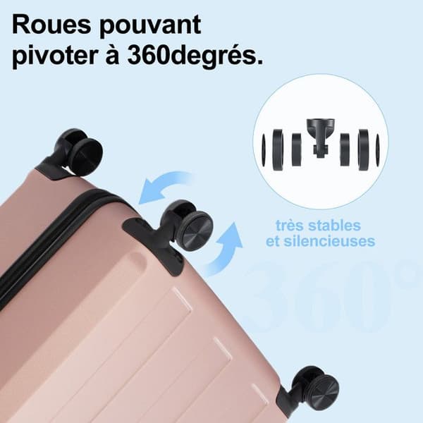 Set av 5 resväskor, resväska 75cm-66cm-55cm + hopfällbar reseväska + sminkväska, rosa