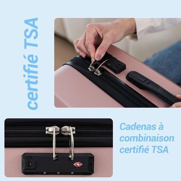 Set av 5 resväskor, resväska 75cm-66cm-55cm + hopfällbar reseväska + sminkväska, rosa