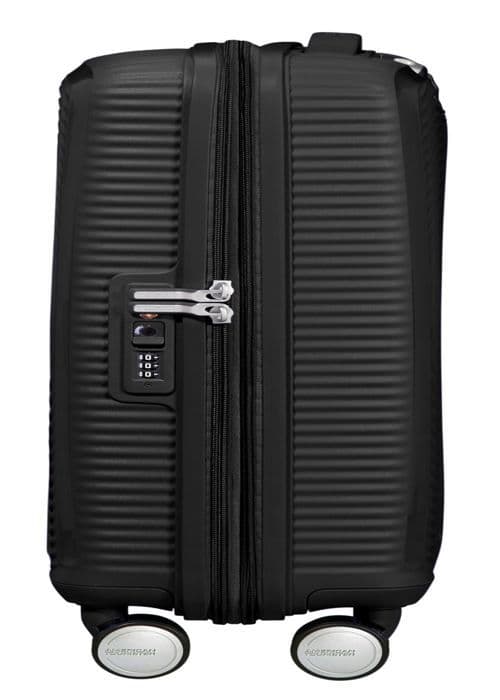 Hård resväska - American Tourister - Soundbox Spinner Bass Black S - 55 cm - Svart - TSA hänglås