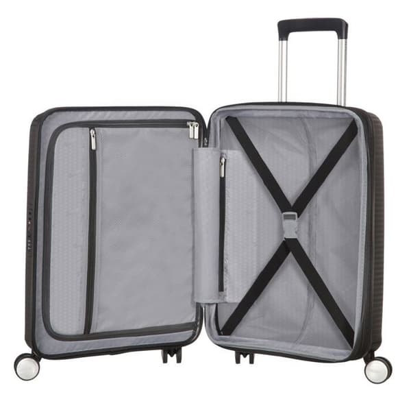 Hård resväska - American Tourister - Soundbox Spinner Bass Black S - 55 cm - Svart - TSA hänglås