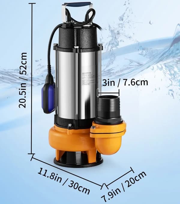 2200W/3HP 1000L/min dränkbar vattenpump med 7,6cm utlopp, stort flöde, automatisk start och stopp, hållbar design