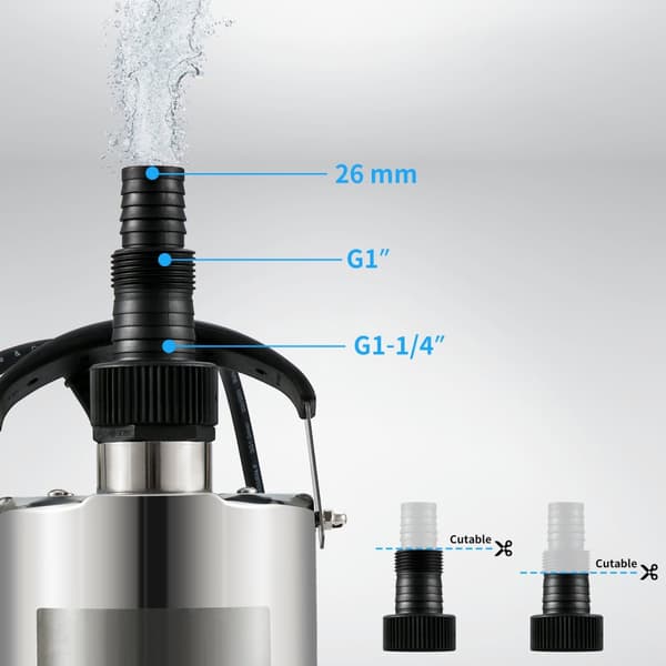 550W/0,75HP 158L/min dränkbar vattenpump med utloppsadapter för simbassänger, källare, badtunnor etc., automatisk på/av, hållbar