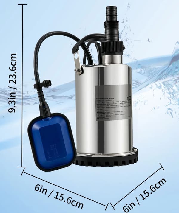 550W/0,75HP 158 L/min 7,5m lyft dränkbar vattenpump med flottörbrytare, 10m nätsladd, slitstark