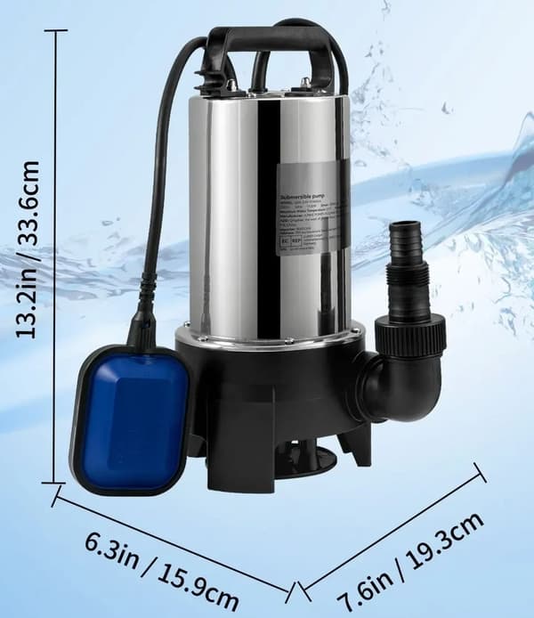 1100W/1,5HP 333 L/min 9m lyft dränkbar vattenpump med flottörbrytare, 10m nätsladd, slitstark