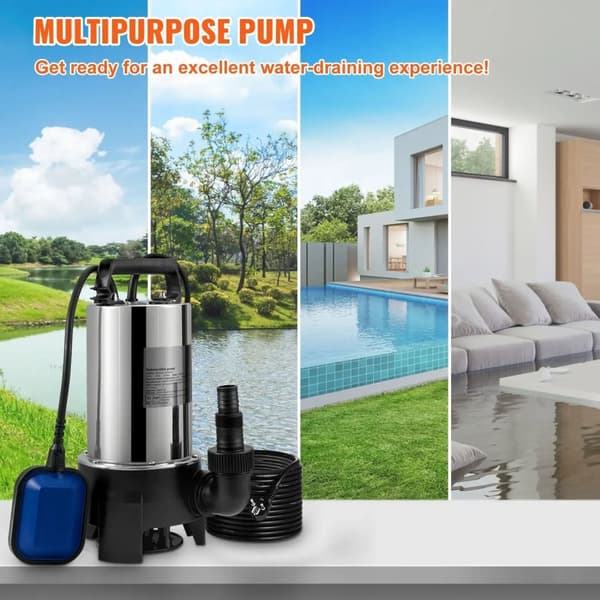 1100W/1,5HP 333 L/min 9m lyft dränkbar vattenpump med flottörbrytare, 10m nätsladd, slitstark