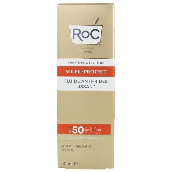 Solspray - RoC - Utjämnande Rynkkräm SPF50 - 50ml - Hypoallergenisk - Flytande konsistens