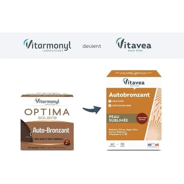 Optima Hale Golden självbrunande och ljus hy utan solexponering producerad i Frankrike 60 kapslar Vitavea 536