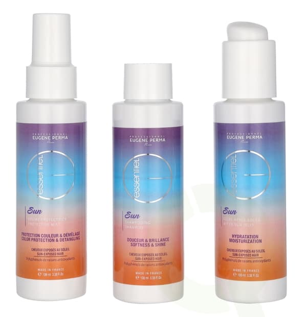 Eugene Perma Essentiel Sun Travel Set 300 ml 3x100ml - Protective Spray/After-Sun Shampoo/After-Sun Gel