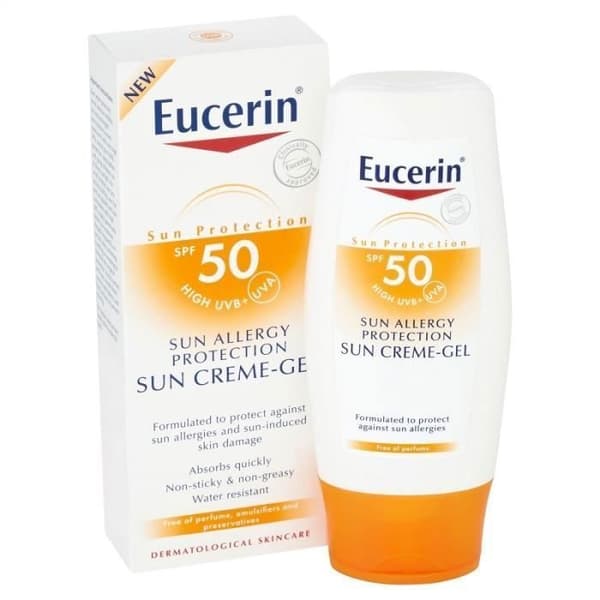 Eucerin Crème Gel SPF50 Sun ger skydd mot solen och relaterade allergier. denna formel innehåller ett komplex av ingredienser