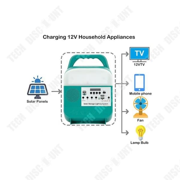 TD® 12V Solar Power Bank TV Laddning LED-belysning Bluetooth-anslutning Ljud Solar Power System Solar Laddare