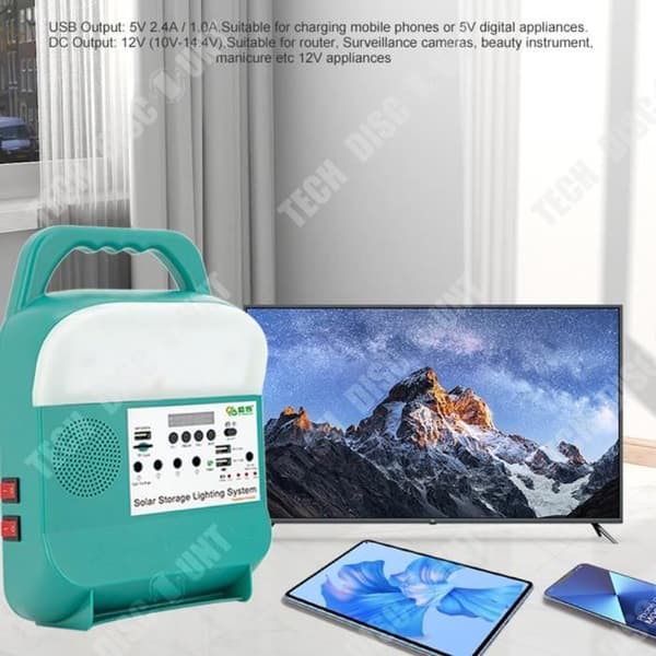 TD® 12V Solar Power Bank TV Laddning LED-belysning Bluetooth-anslutning Ljud Solar Power System Solar Laddare