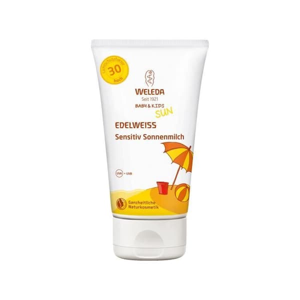 WELEDA Baby &amp; Kids Edelweiss Sensitiv Sonnenmilch LSF30, 150 ml grädde