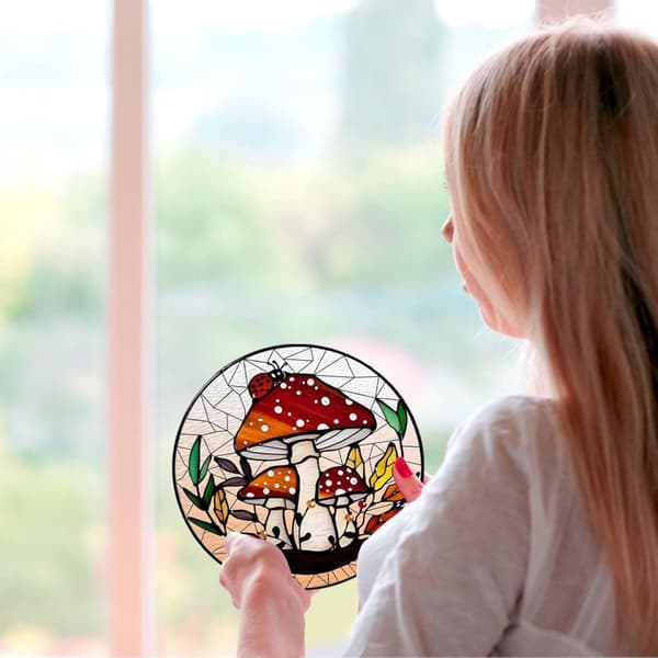 OBOSOE solfangervindue 20cm – hængende champignon skov solreflekterende mosaik glasdekoration til hjem og have