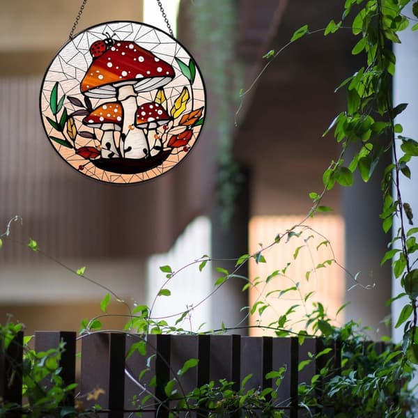 OBOSOE solfangervindue 20cm – hængende champignon skov solreflekterende mosaik glasdekoration til hjem og have