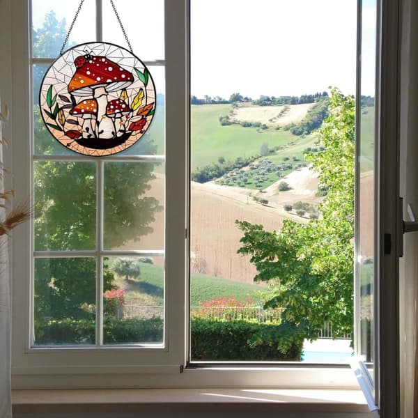 OBOSOE solfangervindue 20cm – hængende champignon skov solreflekterende mosaik glasdekoration til hjem og have