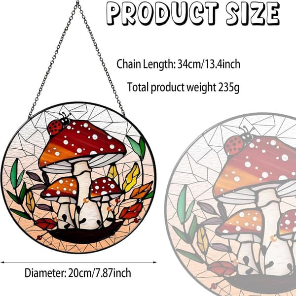 OBOSOE solfangervindue 20cm – hængende champignon skov solreflekterende mosaik glasdekoration til hjem og have