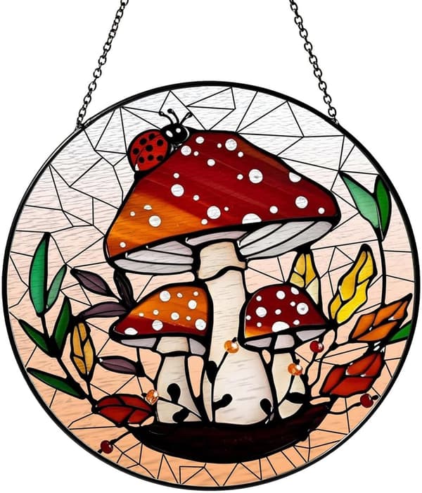 OBOSOE solfangervindue 20cm – hængende champignon skov solreflekterende mosaik glasdekoration til hjem og have