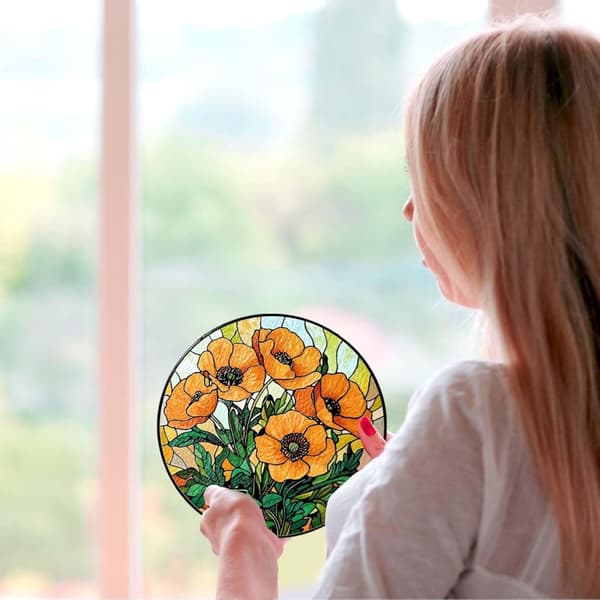 OBOSOE aurinkokeräinikkuna 20cm – riippuva unikkometsä aurinkoa heijastava mosaiikkilasikoriste kotiin ja puutarhaan