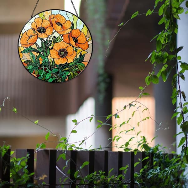 OBOSOE aurinkokeräinikkuna 20cm – riippuva unikkometsä aurinkoa heijastava mosaiikkilasikoriste kotiin ja puutarhaan