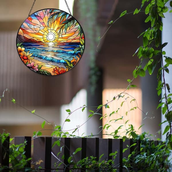 OBOSOE aurinkokeräinikkuna 20cm – riippuva ranta auringonlasku aurinkoa heijastava mosaiikkilasikoriste kotiin ja puutarhaan