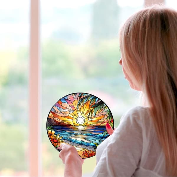 OBOSOE aurinkokeräinikkuna 20cm – riippuva ranta auringonlasku aurinkoa heijastava mosaiikkilasikoriste kotiin ja puutarhaan