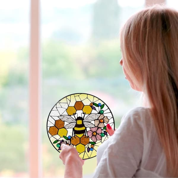 OBOSOE aurinkokeräinikkuna 20cm – riippuva mehiläinen aurinkoa heijastava mosaiikkilasikoriste kotiin ja puutarhaan