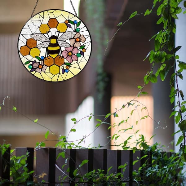 OBOSOE aurinkokeräinikkuna 20cm – riippuva mehiläinen aurinkoa heijastava mosaiikkilasikoriste kotiin ja puutarhaan