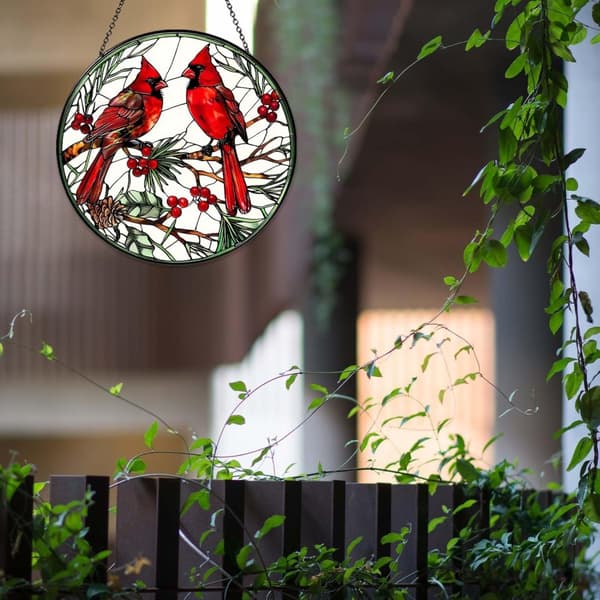 OBOSOE aurinkokeräinikkuna 20cm – riippuva kardinaaliaurinkoa heijastava mosaiikkilasikoriste kotiin ja puutarhaan