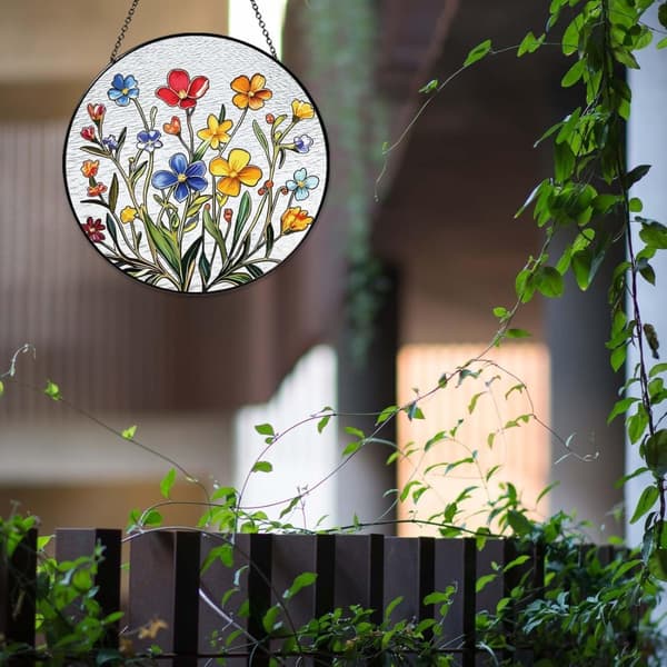 OBOSOE aurinkokeräinikkuna 20cm – roikkuvat kukat aurinkoa heijastava mosaiikkilasikoriste kotiin ja puutarhaan