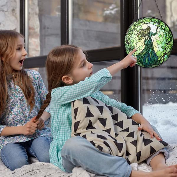 OBOSOE aurinkokeräinikkuna 20cm – roikkuva vihreä noitaaurinkoa heijastava mosaiikkilasikoriste kotiin ja puutarhaan