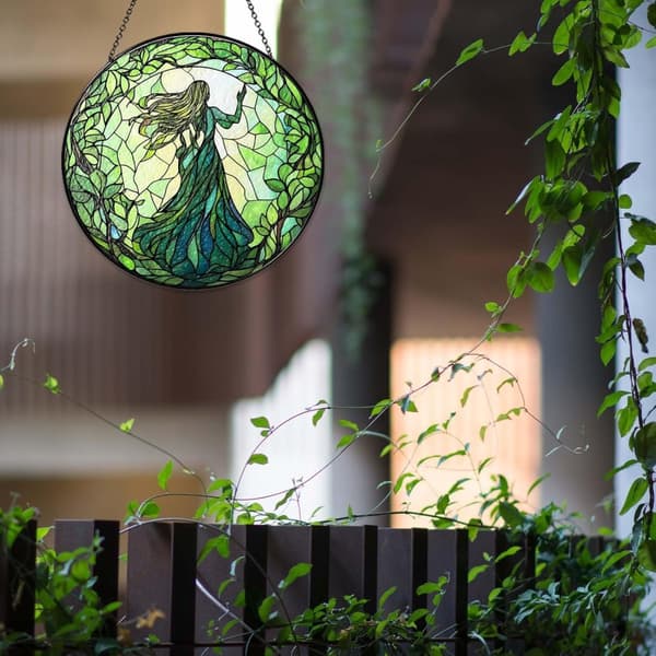 OBOSOE aurinkokeräinikkuna 20cm – roikkuva vihreä noitaaurinkoa heijastava mosaiikkilasikoriste kotiin ja puutarhaan