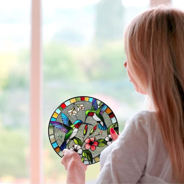 OBOSOE aurinkokeräinikkuna 20cm – riippuva kolibri aurinkoa heijastava mosaiikkilasikoriste kotiin ja puutarhaan