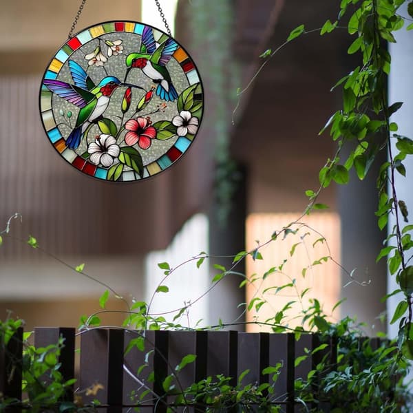OBOSOE aurinkokeräinikkuna 20cm – riippuva kolibri aurinkoa heijastava mosaiikkilasikoriste kotiin ja puutarhaan