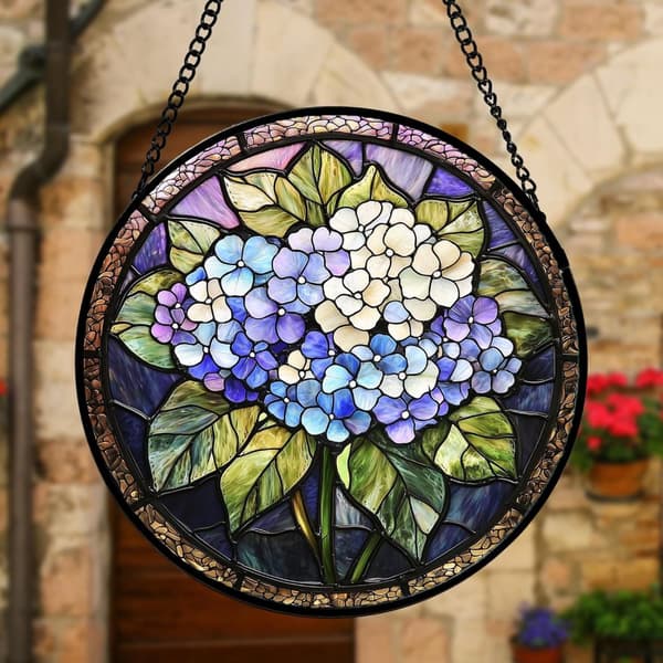 Bomclap Fönsterdekoration i färgat glas – Hortensia Solfångare, Glaspanel med Diamanteffekt – Present till Kvinnor, Män, Fru, Moster och Mamma