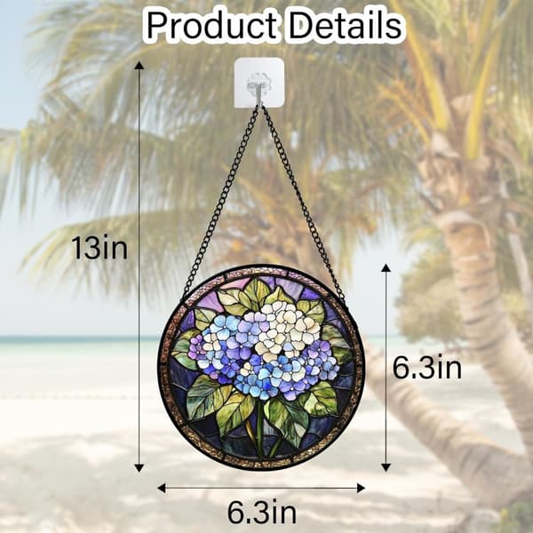 Bomclap Fönsterdekoration i färgat glas – Hortensia Solfångare, Glaspanel med Diamanteffekt – Present till Kvinnor, Män, Fru, Moster och Mamma