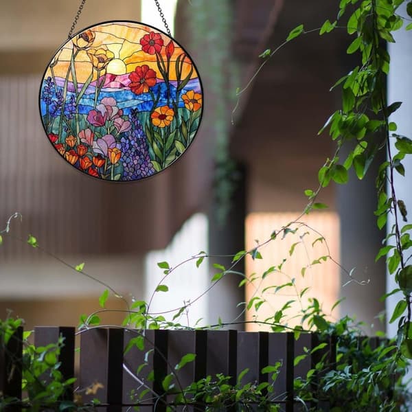 Bomclap Wildflowers -aurinkokeräin – lasimaalausikkunakoristelu, käsintehty riippuva sisustus kasvien ystäville