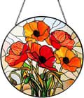 Pikkukuva 1 / 6: Bomclap California Poppy Forest -aurinkokeräin – lasimaalausikkunakoriste, käsintehty seinäkoriste punaisilla unikonkukilla