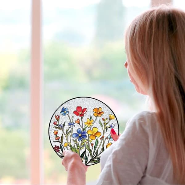 Bomclap håndlavet solfanger i glasmosaik – blomsterdekoration til væg eller vindue