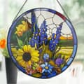 Miniatyrbillede 3 af 5: Bomclap Solsikke & Lavendel Catch Light - 16 cm Håndmalet Glasmosaik Vinduesdekoration med Kæde