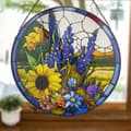 Miniatyrbillede 1 af 5: Bomclap Solsikke & Lavendel Catch Light - 16 cm Håndmalet Glasmosaik Vinduesdekoration med Kæde