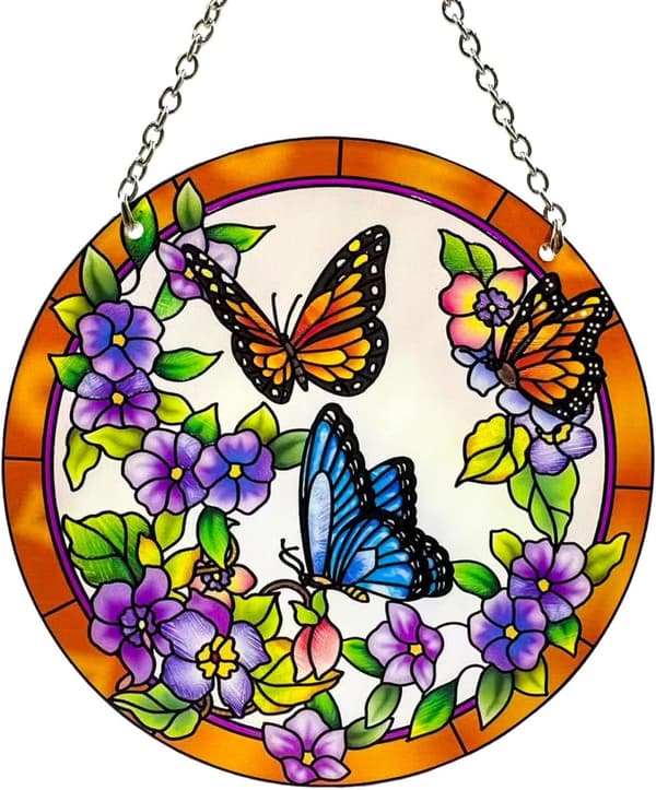 Bomclap Sommerfugl Bly Glas Solfanger - 16 cm Farverig Blomsterdekoration til Vindue, Gave til Naturelskere